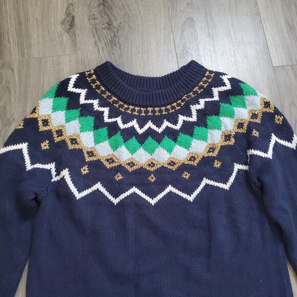 J Crew Sweater Womens Medium Navy Blue Fair Isle Pullover Crewneck Holiday Knit - Picture 3 of 8